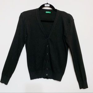 United Colors of Benetton Black Cardigan Small V Neck Button Up